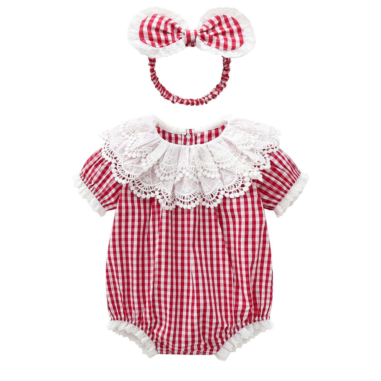Baby Girl Layered Ruffle Neck Design Plaid Graphic Longsleeve & Short Sleeve Onesies
