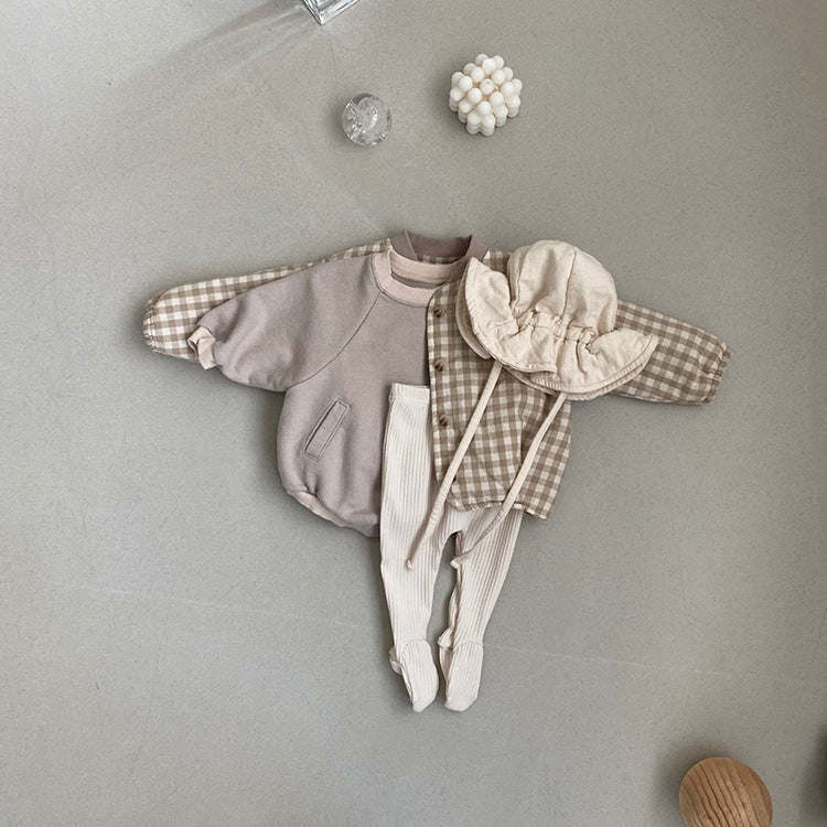 Baby Solid Color Colorblock Design Slip Pocket Hoodie Onesies