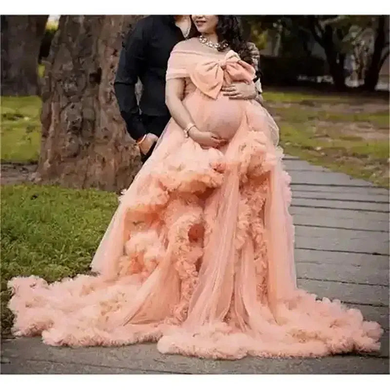 Color: Red, Maternity Size: 6, Ships From: CHINA - BIG BOW Tulle Ruffle maternity dresses photoshoot baby shower ???? ? ?????? ?? ??&e