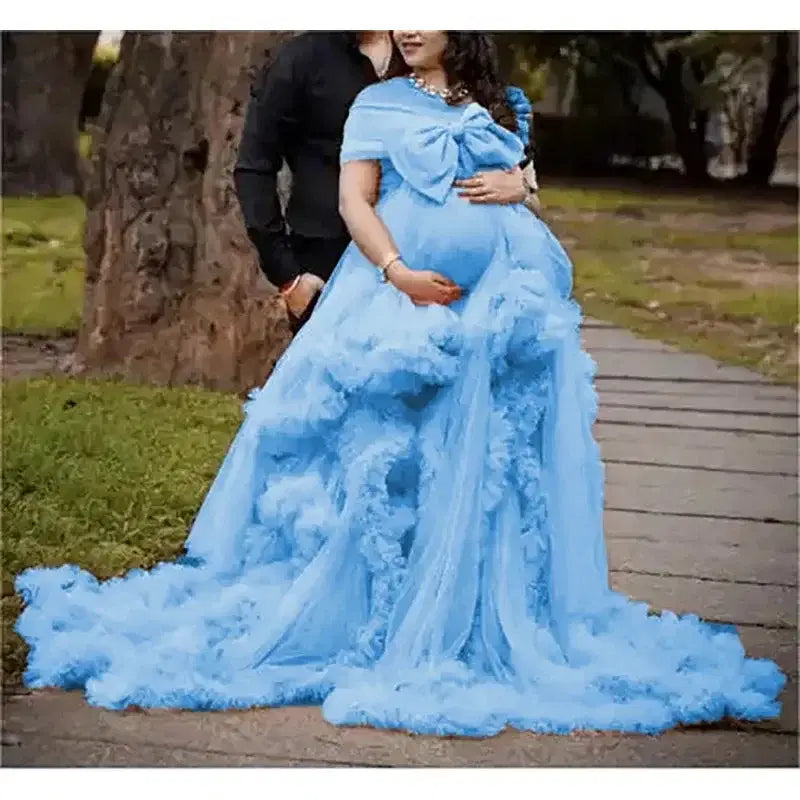 Color: Red, Maternity Size: 6, Ships From: CHINA - BIG BOW Tulle Ruffle maternity dresses photoshoot baby shower ???? ? ?????? ?? ??&e