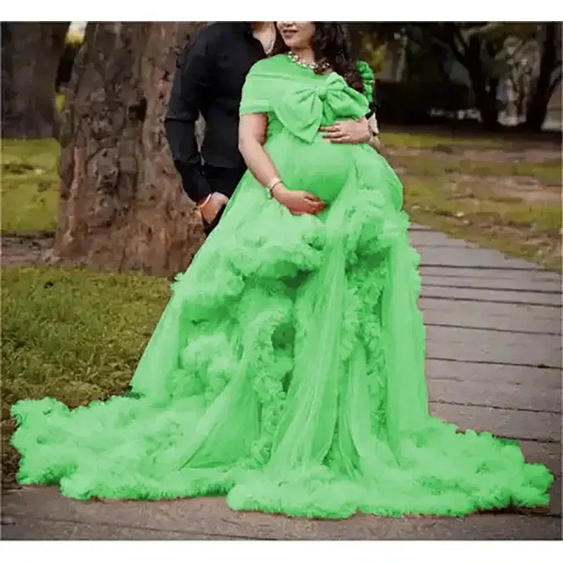 Color: Red, Maternity Size: 6, Ships From: CHINA - BIG BOW Tulle Ruffle maternity dresses photoshoot baby shower ???? ? ?????? ?? ??&e