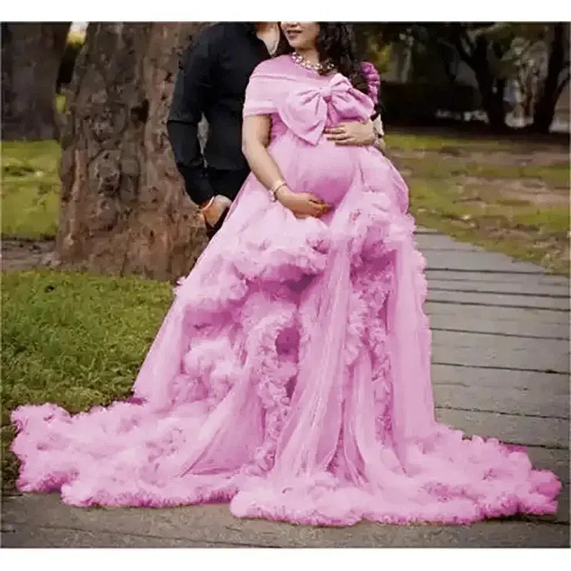 Color: Red, Maternity Size: 6, Ships From: CHINA - BIG BOW Tulle Ruffle maternity dresses photoshoot baby shower ???? ? ?????? ?? ??&e