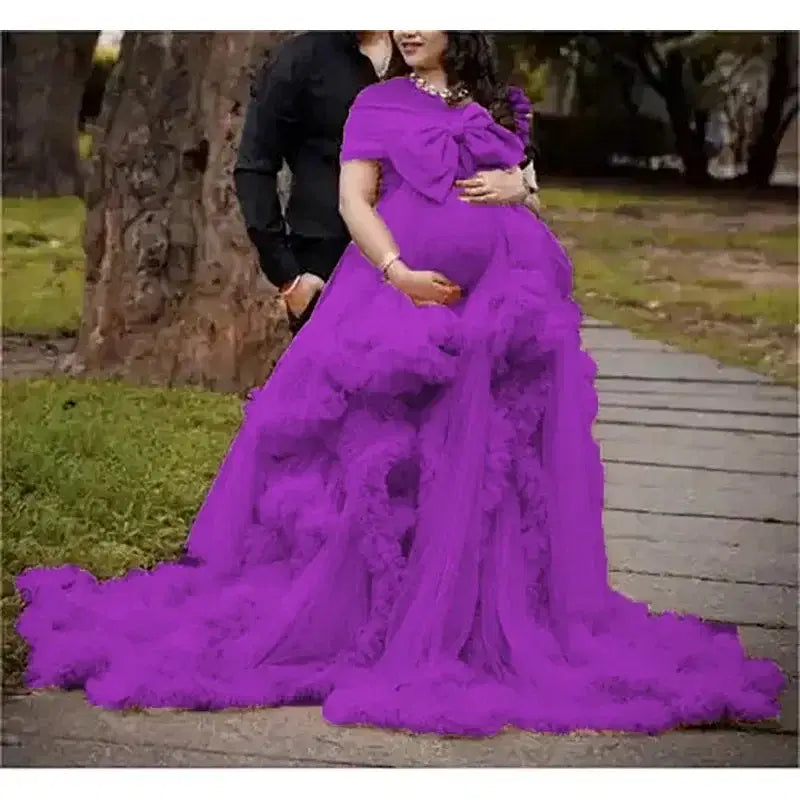 Color: Red, Maternity Size: 6, Ships From: CHINA - BIG BOW Tulle Ruffle maternity dresses photoshoot baby shower ???? ? ?????? ?? ??&e