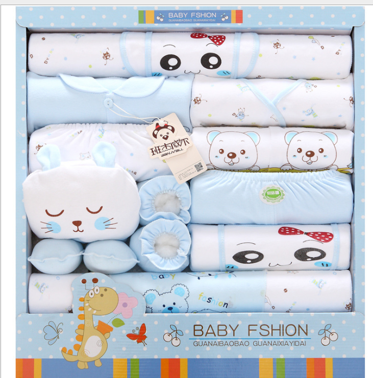 Color: Blue, Style: Thin 2 - 18 sets of baby clothes cotton newborn gift box autumn and winter thickening newborn baby set full moon maternal and child supplies