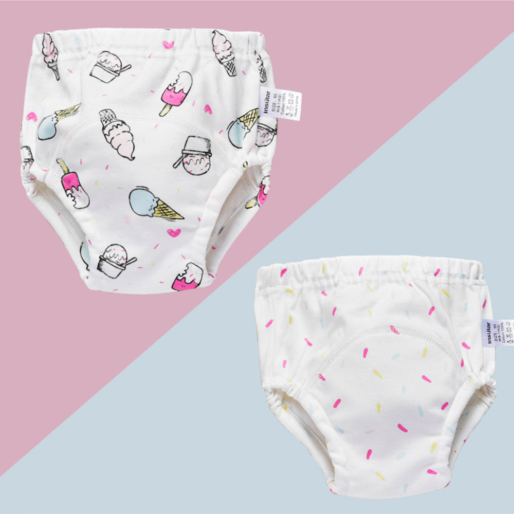 Color: Ice cream, Size: 90 - Baby training learning pants baby gauze diaper pants