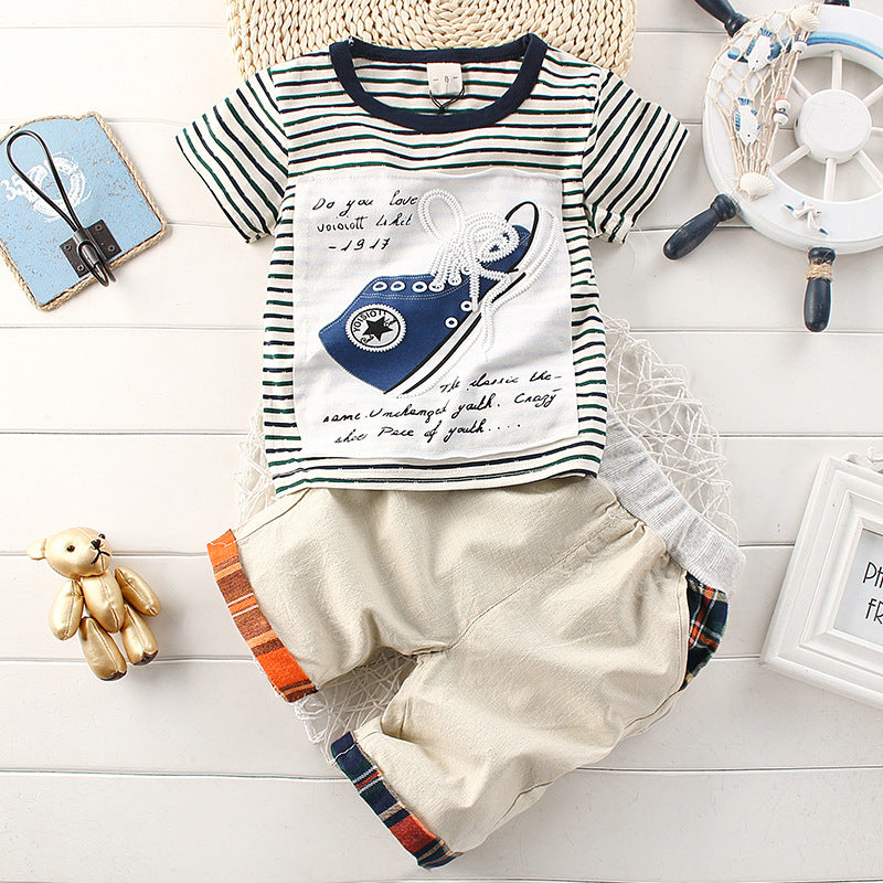 New Shoes, Stripes, Short Sleeves, Children''s Sleeve, Casual Top and Trousers for the Summer of 2021