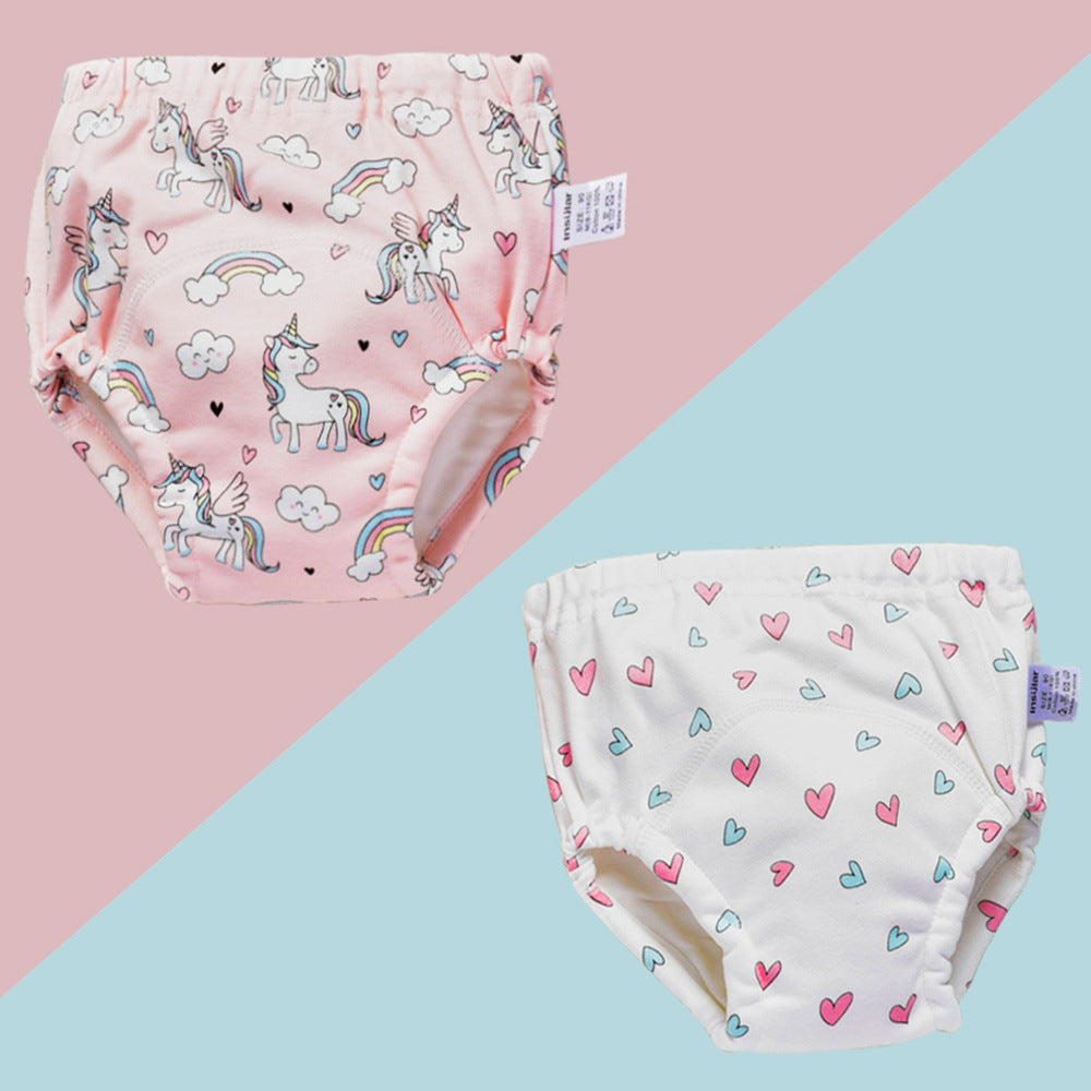 Color: Unicorn, Size: 110 - Baby training learning pants baby gauze diaper pants