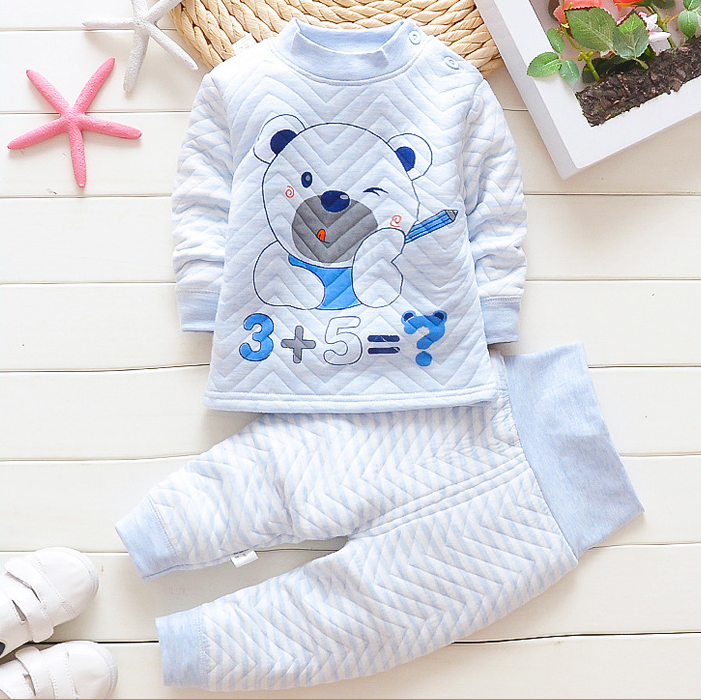 Color: Pink Rabbit, Height: 80cm - Autumn and winter new children's thermal underwear set boys and girls thickening infant three-layer warm high waist set