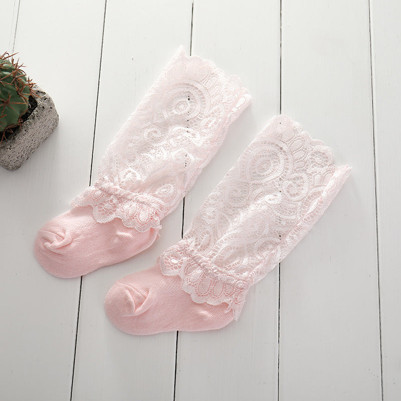 Comfortable Girls' Lace Pile Socks Spring Combed Cotton