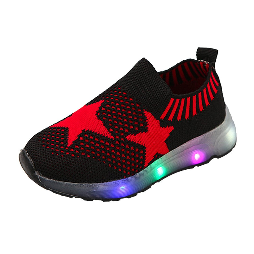 Children's Light Shoes Girls Casual Shoes Girls Flying Weaving Flash Shoes Stars Shoes Shoes Children's Shoes Net Shoes
