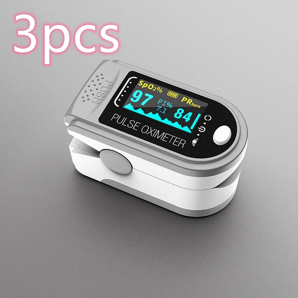 Color: Grey 3pcs - Portable Blood Oxygen Monitor Finger Pulse Oximeter