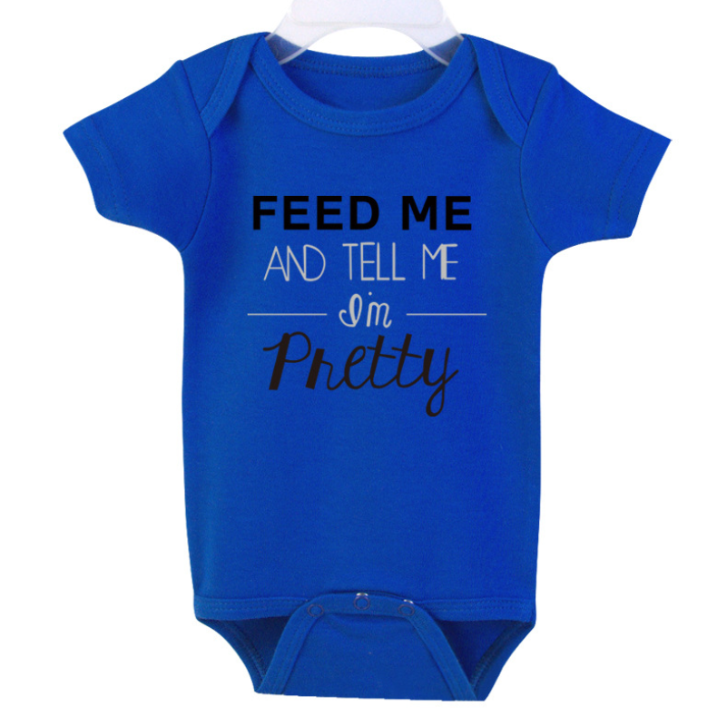 Cross-border 2021 new men and women baby summer short-sleeved romper foreign trade explosion models feed me English printing clothes