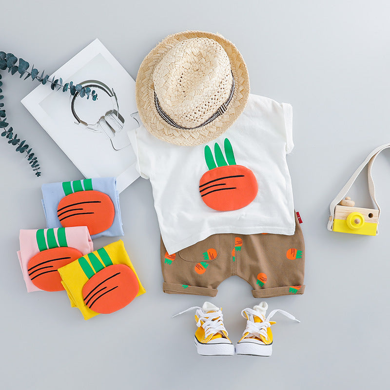 2021 summer new children's short-sleeved suit Korean version of the children's suit summer children's clothes baby cute radish