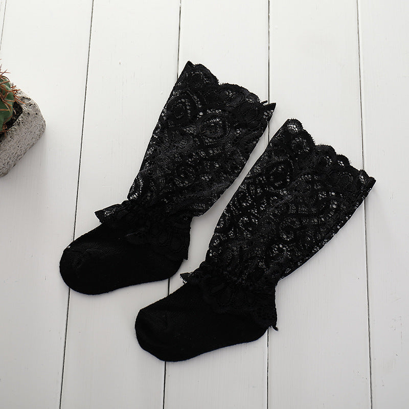 Comfortable Girls' Lace Pile Socks Spring Combed Cotton