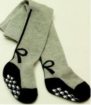 Color: Gray, Size: 1 to 2 years old - Spring And Autumn Children's Socks And Trousers Pure Cotton Baby Hand Stitched Anti Skidding Children, Pantyhose, Infant Anti Skid Bows And Socks