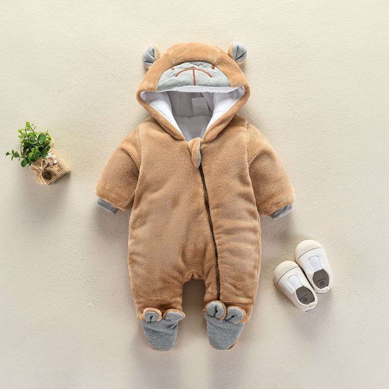 Color: Brown, Size: 9m - Autumn and winter newborn climbing suit