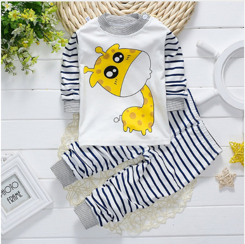 Style: Giraffe, Size: 70cm - 2021 spring clothing brand cotton baby clothing baby clothing pajamas suit animal Elephant Baby Boy sports suit 2 pieces