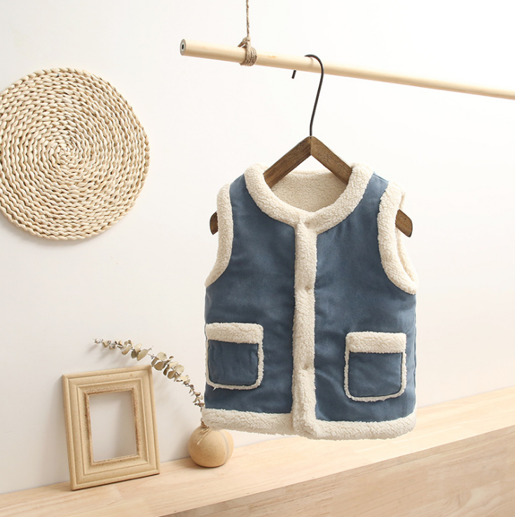 Color: blue, Appropriate Height: 80cm - Children's down cotton vest