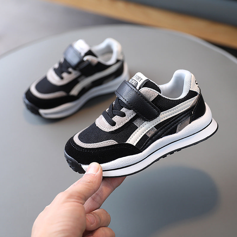 Size: 27, Color: Black - Kids Mesh Breathable Sneakers Running Shoes