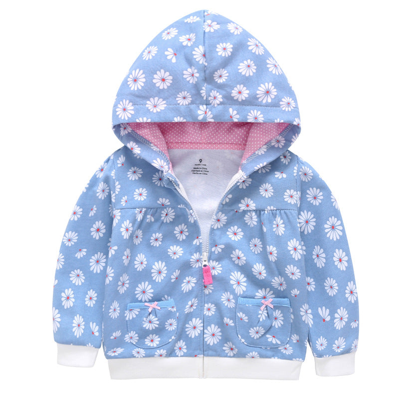 style: Blue flower, Child size: 6M - 27Kid Toddlers Hoodies Boys Girls Spring Jacket Little Baby Infant Dinosuar Cartoon Hooded Kids Cute Boys Outwear Sweatshirt