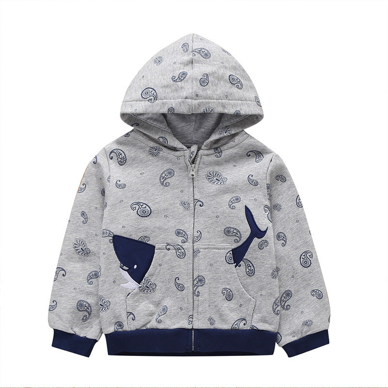 style: Grey whale, Child size: 6M - 27Kid Toddlers Hoodies Boys Girls Spring Jacket Little Baby Infant Dinosuar Cartoon Hooded Kids Cute Boys Outwear Sweatshirt