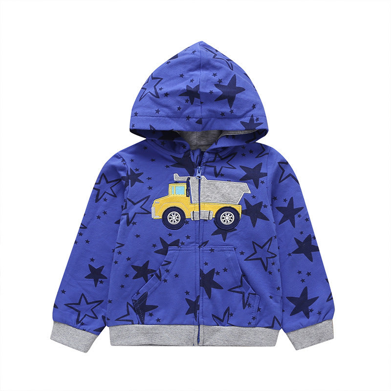 style: Blue truck, Child size: 9M - 27Kid Toddlers Hoodies Boys Girls Spring Jacket Little Baby Infant Dinosuar Cartoon Hooded Kids Cute Boys Outwear Sweatshirt