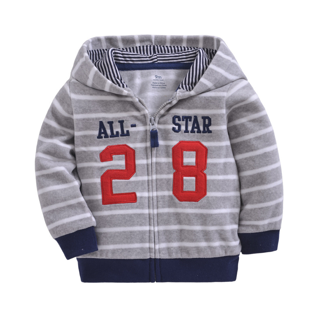Color: Grey, Child size: 24M - Heart-shaped Print Hooded Zipper Jackets Girls Long Sleeve Warm Outwear Kids Clothes