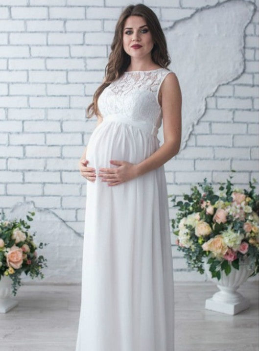 Color: white, size: L - Lace Sleeveless Maternity Dress