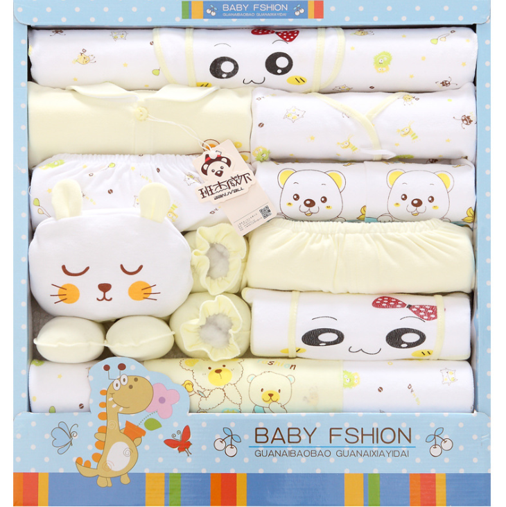 Color: Yellow, Style: Thin 2 - 18 sets of baby clothes cotton newborn gift box autumn and winter thickening newborn baby set full moon maternal and child supplies