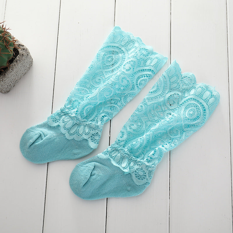 Comfortable Girls' Lace Pile Socks Spring Combed Cotton