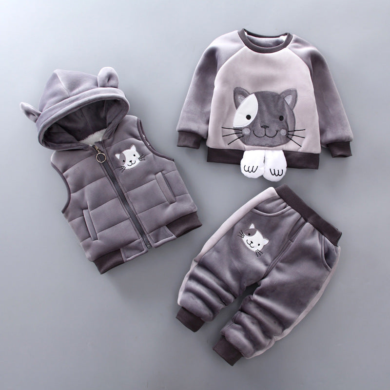 Color: gray, Appropriate Height: 80cm - Plus Velvet Warm Three-Piece