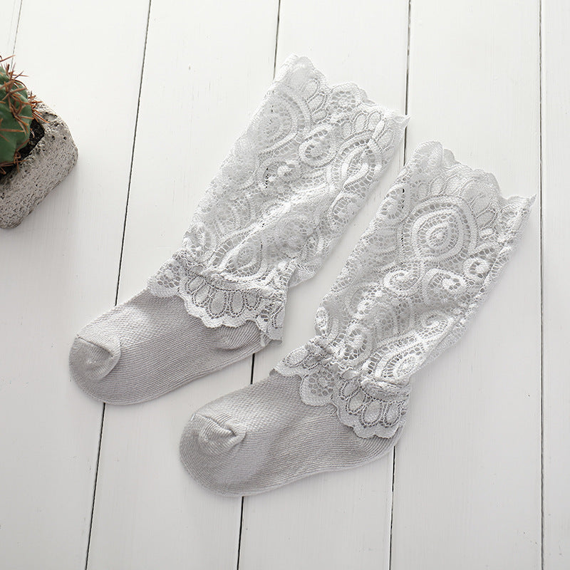 Comfortable Girls' Lace Pile Socks Spring Combed Cotton
