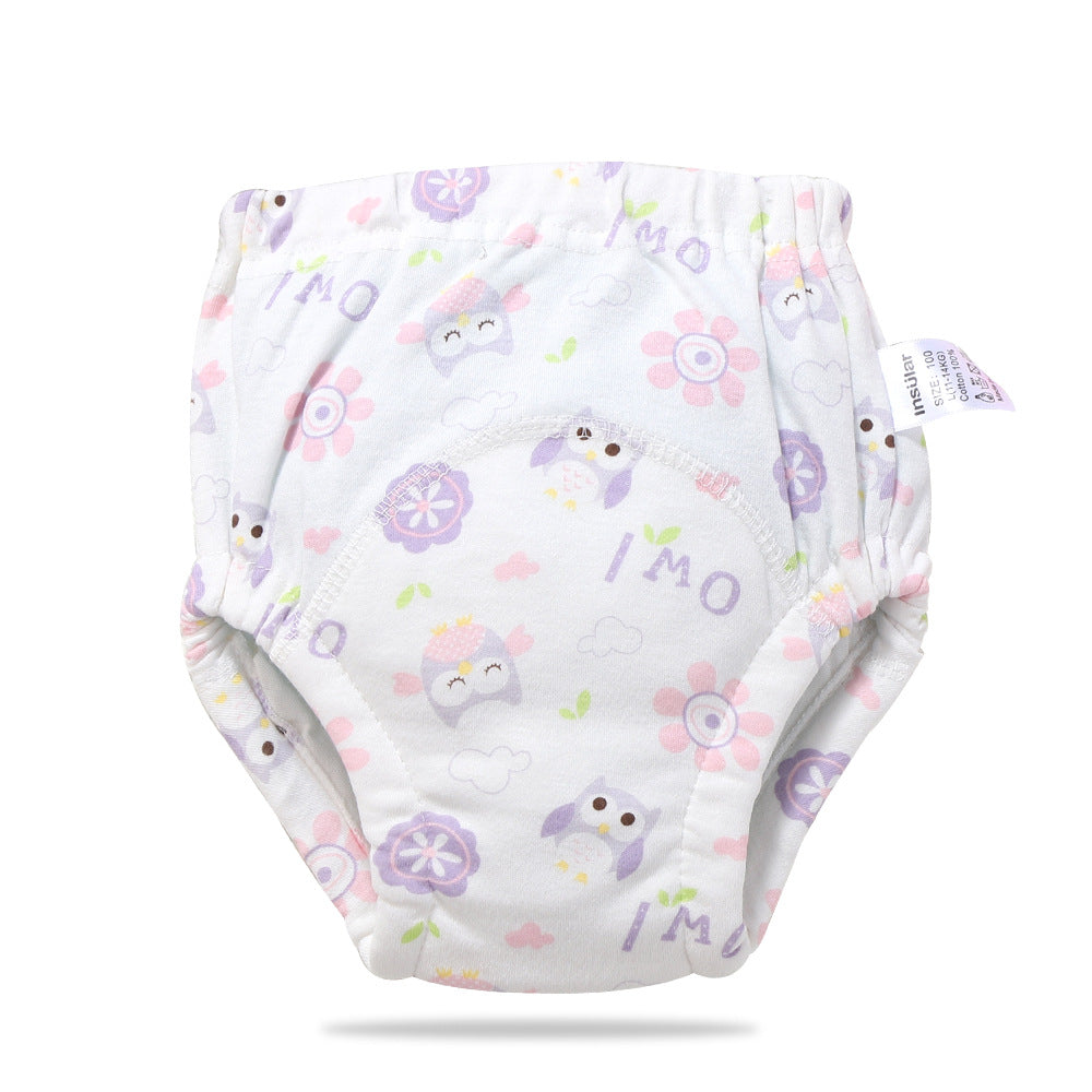 Color: Owl, Size: 100 - Baby training learning pants baby gauze diaper pants