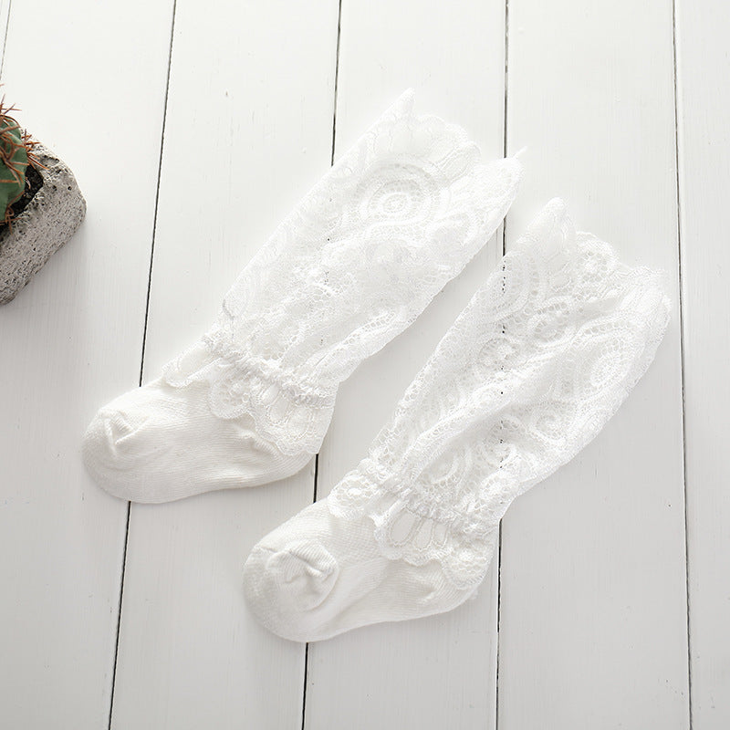 Comfortable Girls' Lace Pile Socks Spring Combed Cotton