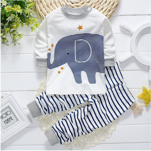 Style: Elephant, Size: 70cm - 2021 spring clothing brand cotton baby clothing baby clothing pajamas suit animal Elephant Baby Boy sports suit 2 pieces