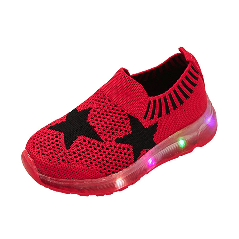 Children's Light Shoes Girls Casual Shoes Girls Flying Weaving Flash Shoes Stars Shoes Shoes Children's Shoes Net Shoes