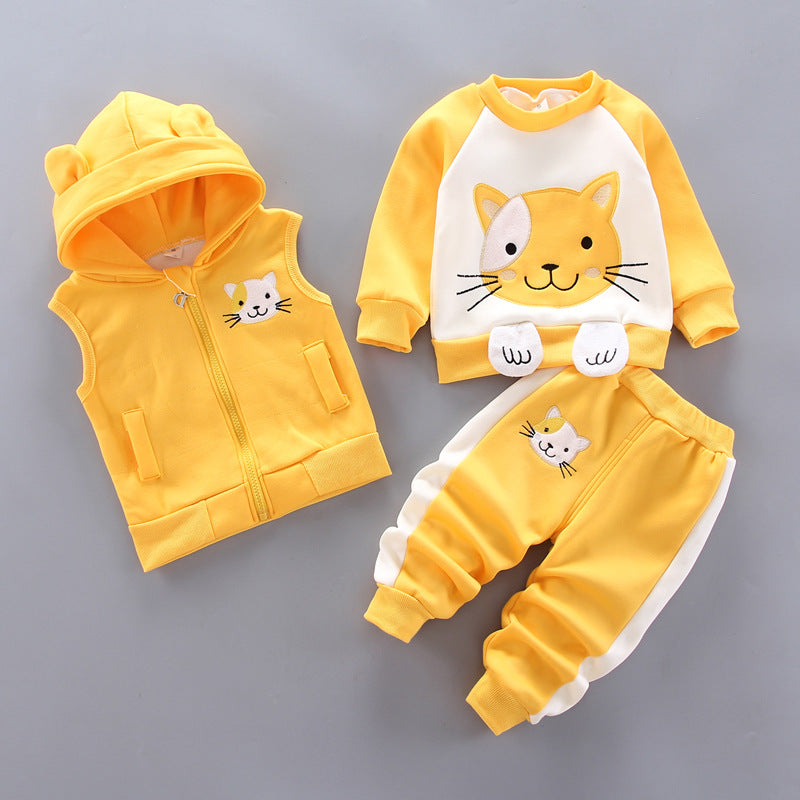 Color: Yellow, Appropriate Height: 100cm - Plus Velvet Warm Three-Piece
