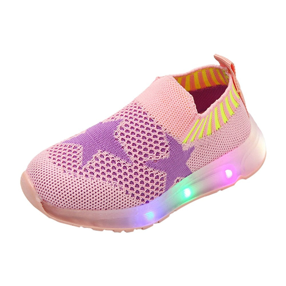 Children's Light Shoes Girls Casual Shoes Girls Flying Weaving Flash Shoes Stars Shoes Shoes Children's Shoes Net Shoes