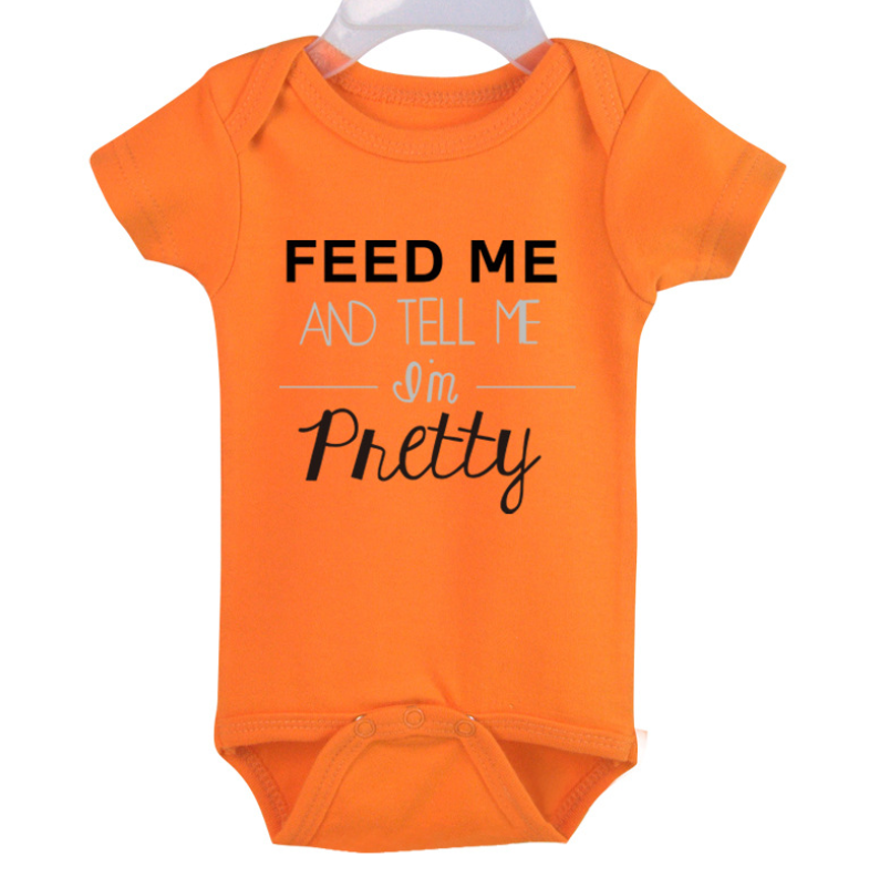 Cross-border 2021 new men and women baby summer short-sleeved romper foreign trade explosion models feed me English printing clothes