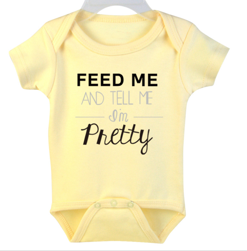 Cross-border 2021 new men and women baby summer short-sleeved romper foreign trade explosion models feed me English printing clothes
