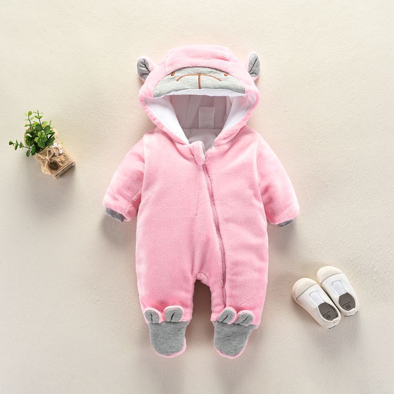 Color: Pink, Size: 12m - Autumn and winter newborn climbing suit
