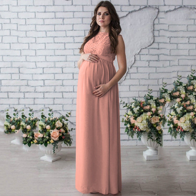 Color: Pink, size: XL - Lace Sleeveless Maternity Dress
