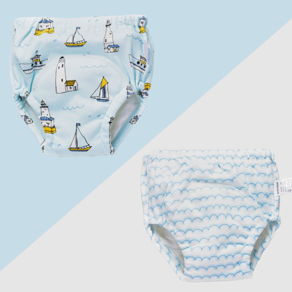 Color: Ocean, Size: 110 - Baby training learning pants baby gauze diaper pants