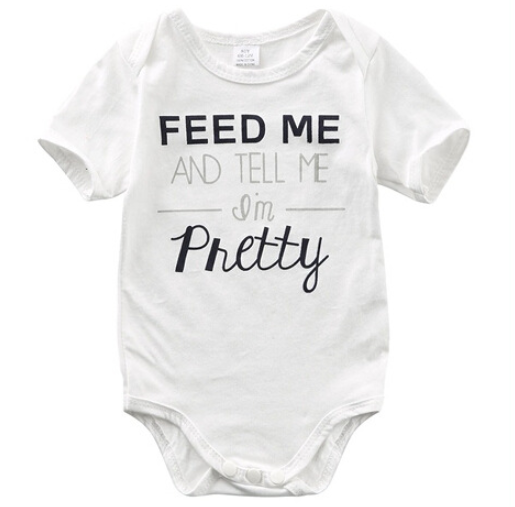 Cross-border 2021 new men and women baby summer short-sleeved romper foreign trade explosion models feed me English printing clothes
