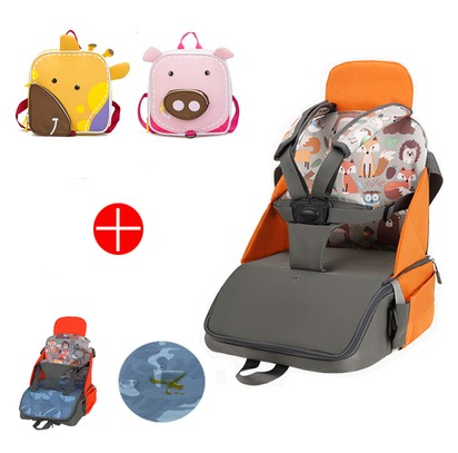 Baby dining chair bag portable children's dining chair portable home out safety seat bag car dual-use - Color: Orange 1style