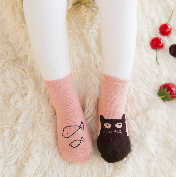 Color: Pink cat, Size: S - New Arrival Newborn Socks Cartoon Cotton Baby Socks No-slip Infant Cotton Socks