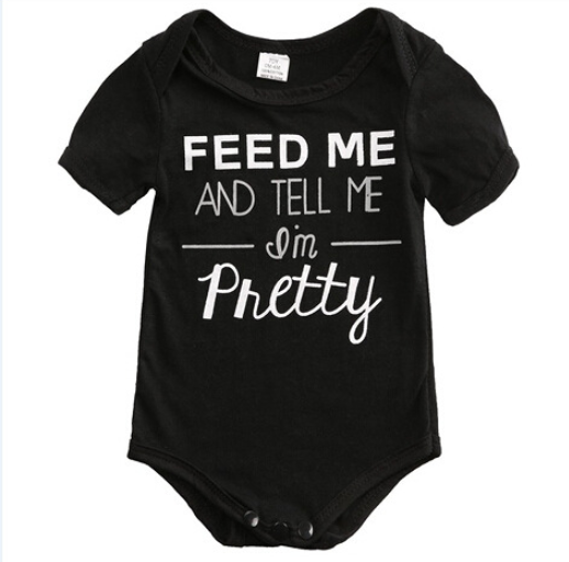 Cross-border 2021 new men and women baby summer short-sleeved romper foreign trade explosion models feed me English printing clothes