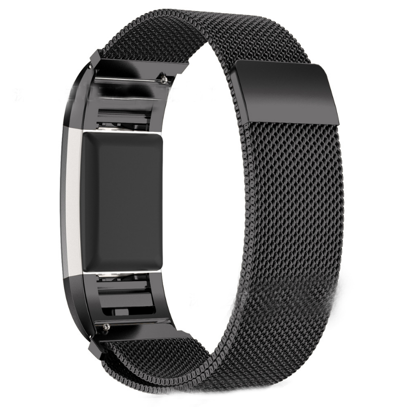 Color: Black, Size: S - Milanese Colored Stainless Steel Fitbit Charge 2 Strap