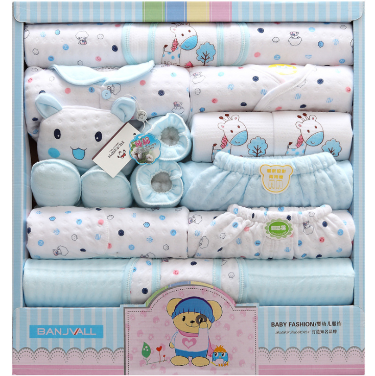Color: Blue, Style: Thick 1 - 18 sets of baby clothes cotton newborn gift box autumn and winter thickening newborn baby set full moon maternal and child supplies