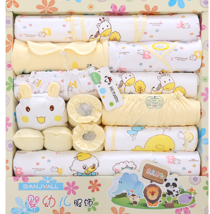 Color: Yellow, Style: Thin 1 - 18 sets of baby clothes cotton newborn gift box autumn and winter thickening newborn baby set full moon maternal and child supplies